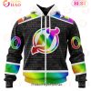 NHL New Jersey Devils Custom Name Number LGBT Pride Hockey Is For Everyone Zip Up Hoodie