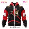NHL Ottawa Senators Custom Name Number 2022 Reverse Retro Jersey Zip Up Hoodie