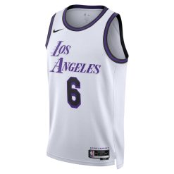 Alternative view of Los Angeles Lakers Lebron James Nike City Edition White NBA Jersey