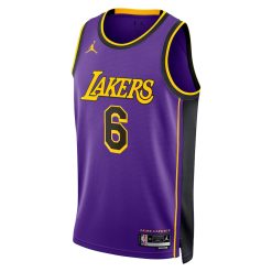Alternative view of Los Angeles Lakers Lebron James Statement Edition Purple NBA Jersey