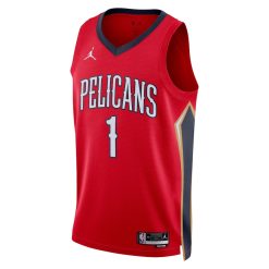 Alternative view of New Orleans Pelicans Zion Williamson Statement Edition Red NBA Jersey