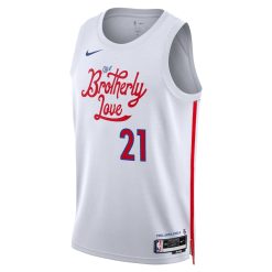 Alternative view of Philadelphia 76ers Joel Embiid Nike City Edition White NBA Jersey