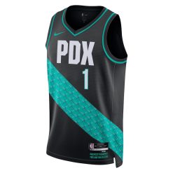 Alternative view of Portland Trail Blazers Anfernee Simons Nike City Edition Black NBA Jersey