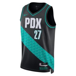 Alternative view of Portland Trail Blazers Jusuf Nurkic Nike City Edition Black NBA Jersey