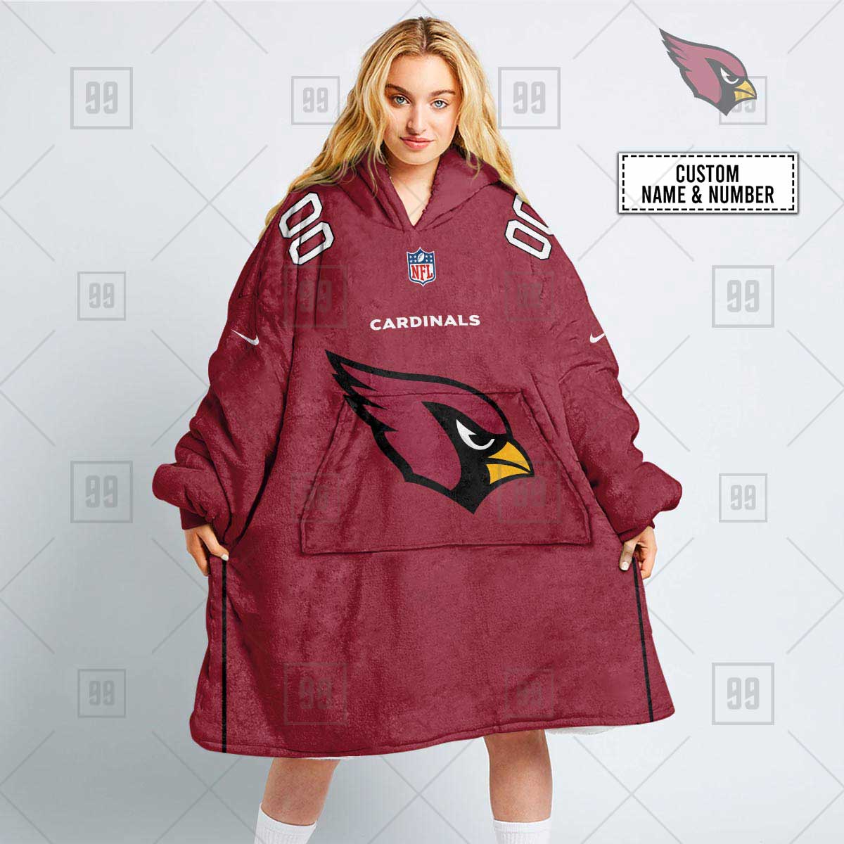 NFL Arizona Cardinals Custom Name Number Red Home Jersey Fleece Oodie