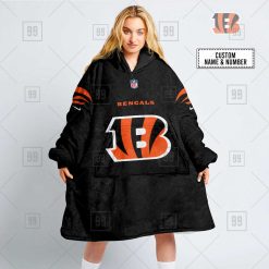 NFL Cincinnati Bengals Custom Name Number Black Home Jersey Fleece Oodie