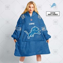 NFL Detroit Lions Custom Name Number Blue Home Jersey Fleece Oodie