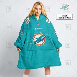 NFL Miami Dolphins Custom Name Number Aqua Home Jersey Fleece Oodie