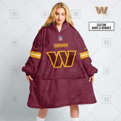 NFL Washington Commanders Custom Name Number Burgundy Home Jersey Fleece Oodie