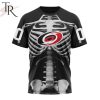 NHL Carolina Hurricanes Custom Name Number Skeleton Halloween T-Shirt