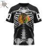 NHL Chicago Blackhawks Custom Name Number Skeleton Halloween T-Shirt