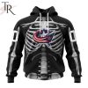 NHL Columbus Blue Jackets Custom Name Number Skeleton Halloween Pullover Hoodie