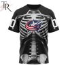 NHL Columbus Blue Jackets Custom Name Number Skeleton Halloween T-Shirt