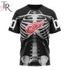 NHL Detroit Red Wings Custom Name Number Skeleton Halloween T-Shirt