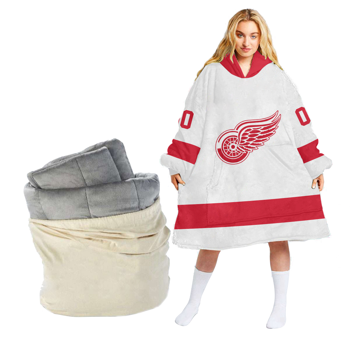 NHL Detroit Red Wings Custom Name Number White Fleece Oodie