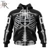 NHL Los Angeles Kings Custom Name Number Skeleton Halloween Zip Up Hoodie