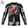 NHL New Jersey Devils Custom Name Number Skeleton Halloween Sweatshirt