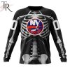 NHL New York Islanders Custom Name Number Skeleton Halloween Sweatshirt