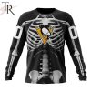 NHL Pittsburgh Penguins Custom Name Number Skeleton Halloween Sweatshirt