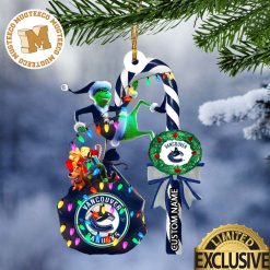 NHL Vancouver Canucks Custom Name Grinch Candy Cane Custom Shaped Ornament