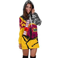 NRL Brisbane Broncos ANZAC Day Camo Style Women Hoodie Dress - Image 2