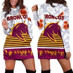 Alternative view of NRL Brisbane Broncos ANZAC Day Simple Style White Women Hoodie Dress