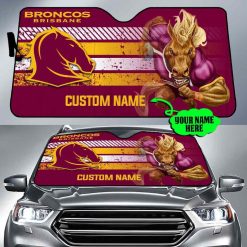NRL Brisbane Broncos Custom Name Buck Mascot Car Sunshade