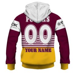 Alternative view of NRL Brisbane Broncos Custom Name Number 1992 Retro Jersey Zip Up Hoodie