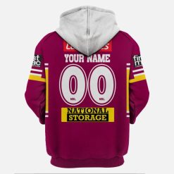 Alternative view of NRL Brisbane Broncos Custom Name Number 2019 Home Jersey Pullover Hoodie