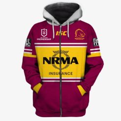 NRL Brisbane Broncos Custom Name Number 2019 Home Jersey Zip Up Hoodie