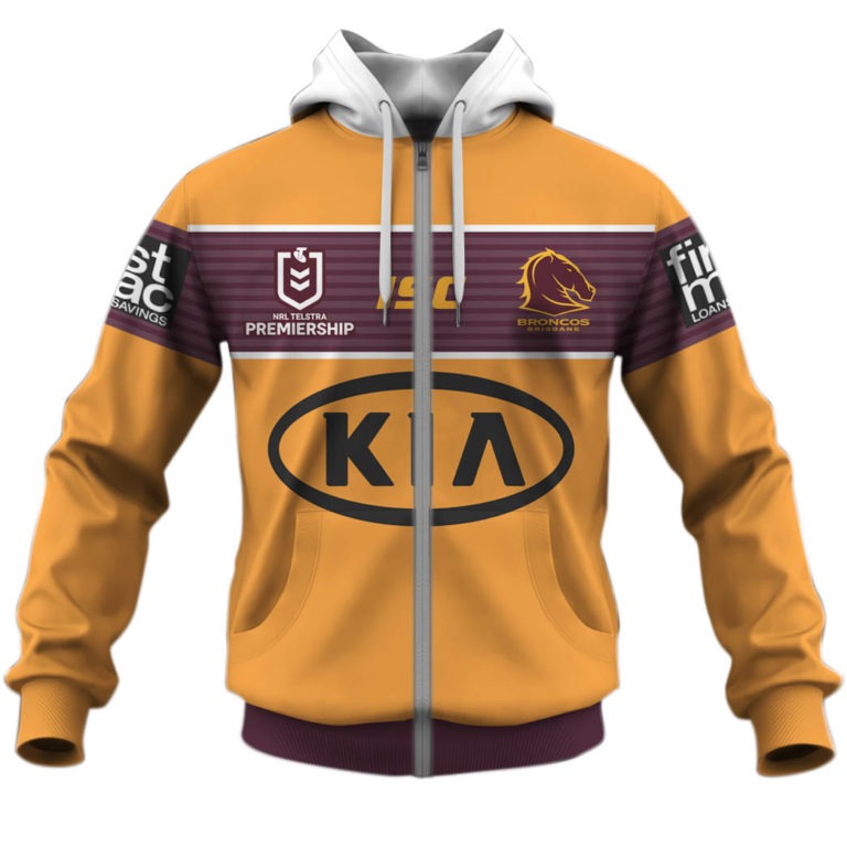 NRL Brisbane Broncos Custom Name Number 2020 Away Jersey Zip Up Hoodie