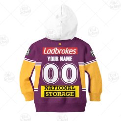 Alternative view of NRL Brisbane Broncos Custom Name Number 2020 Home Jersey Kids Zip Up Hoodie