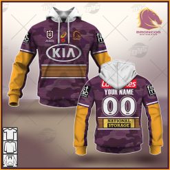 NRL Brisbane Broncos Custom Name Number 2021 ANZAC Jersey Pullover Hoodie