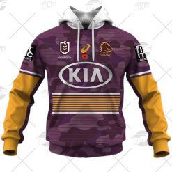 Alternative view of NRL Brisbane Broncos Custom Name Number 2021 ANZAC Jersey Pullover Hoodie