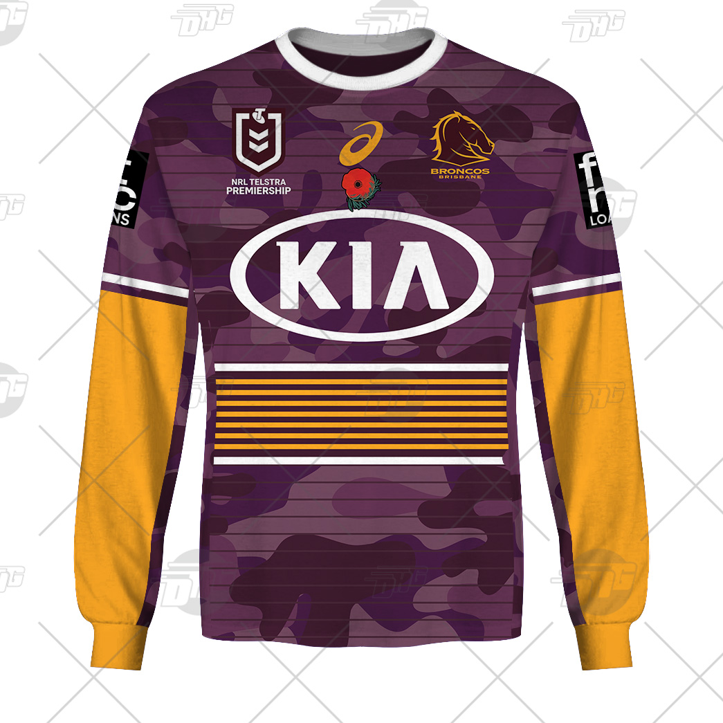 NRL Brisbane Broncos Custom Name Number 2021 ANZAC Jersey Sweatshirt