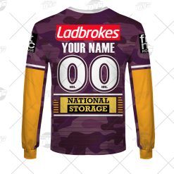 Alternative view of NRL Brisbane Broncos Custom Name Number 2021 ANZAC Jersey Sweatshirt
