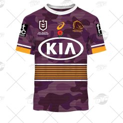 NRL Brisbane Broncos Custom Name Number 2021 ANZAC Jersey T-Shirt