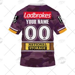 Alternative view of NRL Brisbane Broncos Custom Name Number 2021 ANZAC Jersey T-Shirt