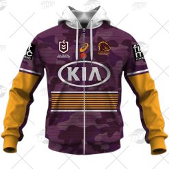 NRL Brisbane Broncos Custom Name Number 2021 ANZAC Jersey Zip Up Hoodie