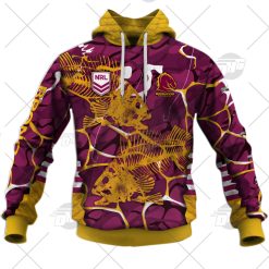 Alternative view of NRL Brisbane Broncos Custom Name Number 2021 Fishing Pullover Hoodie
