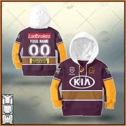 NRL Brisbane Broncos Custom Name Number 2021 Home Jersey Kids Pullover Hoodie