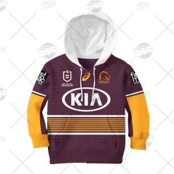 Alternative view of NRL Brisbane Broncos Custom Name Number 2021 Home Jersey Kids Pullover Hoodie