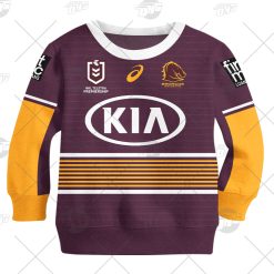 NRL Brisbane Broncos Custom Name Number 2021 Home Jersey Kids Sweatshirt