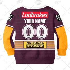 Alternative view of NRL Brisbane Broncos Custom Name Number 2021 Home Jersey Kids Sweatshirt
