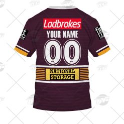 Alternative view of NRL Brisbane Broncos Custom Name Number 2021 Home Jersey Kids T-Shirt