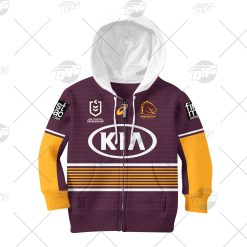 NRL Brisbane Broncos Custom Name Number 2021 Home Jersey Kids Zip Up Hoodie