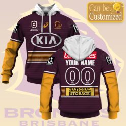 NRL Brisbane Broncos Custom Name Number 2021 Home Jersey Pullover Hoodie
