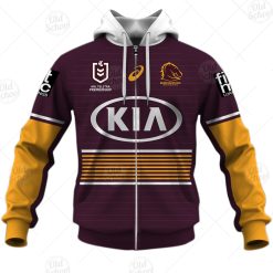 NRL Brisbane Broncos Custom Name Number 2021 Home Jersey Zip Up Hoodie
