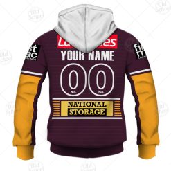 Alternative view of NRL Brisbane Broncos Custom Name Number 2021 Home Jersey Zip Up Hoodie