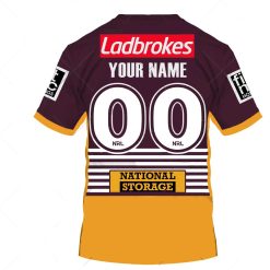 Alternative view of NRL Brisbane Broncos Custom Name Number 2022 Heritage Jersey T-Shirt